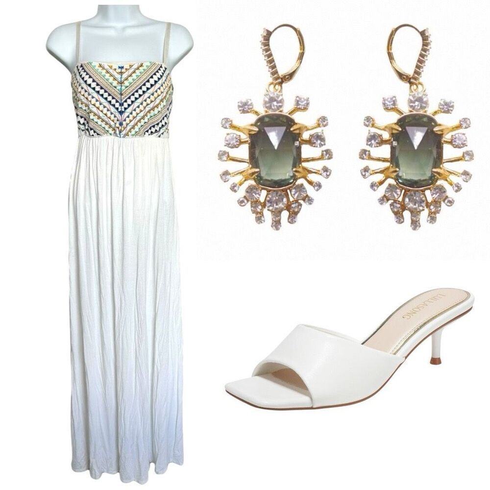 Ruby Rox White Multi Geometric Maxi Dress Size Small